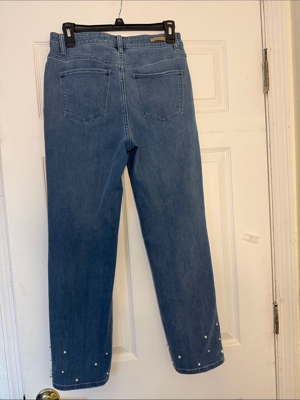 Soft Surroundings Blue Pearl-Embellished Straight-Leg Jeans - Picture 5 of 9